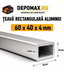 Teava rectangulara aluminiu 60 x 40 x 4 mm, 6 metri (EN AW-6060) Teava rectangulara aluminiu 60 x 40 x 4 mm, 6 metri (EN AW-6060)